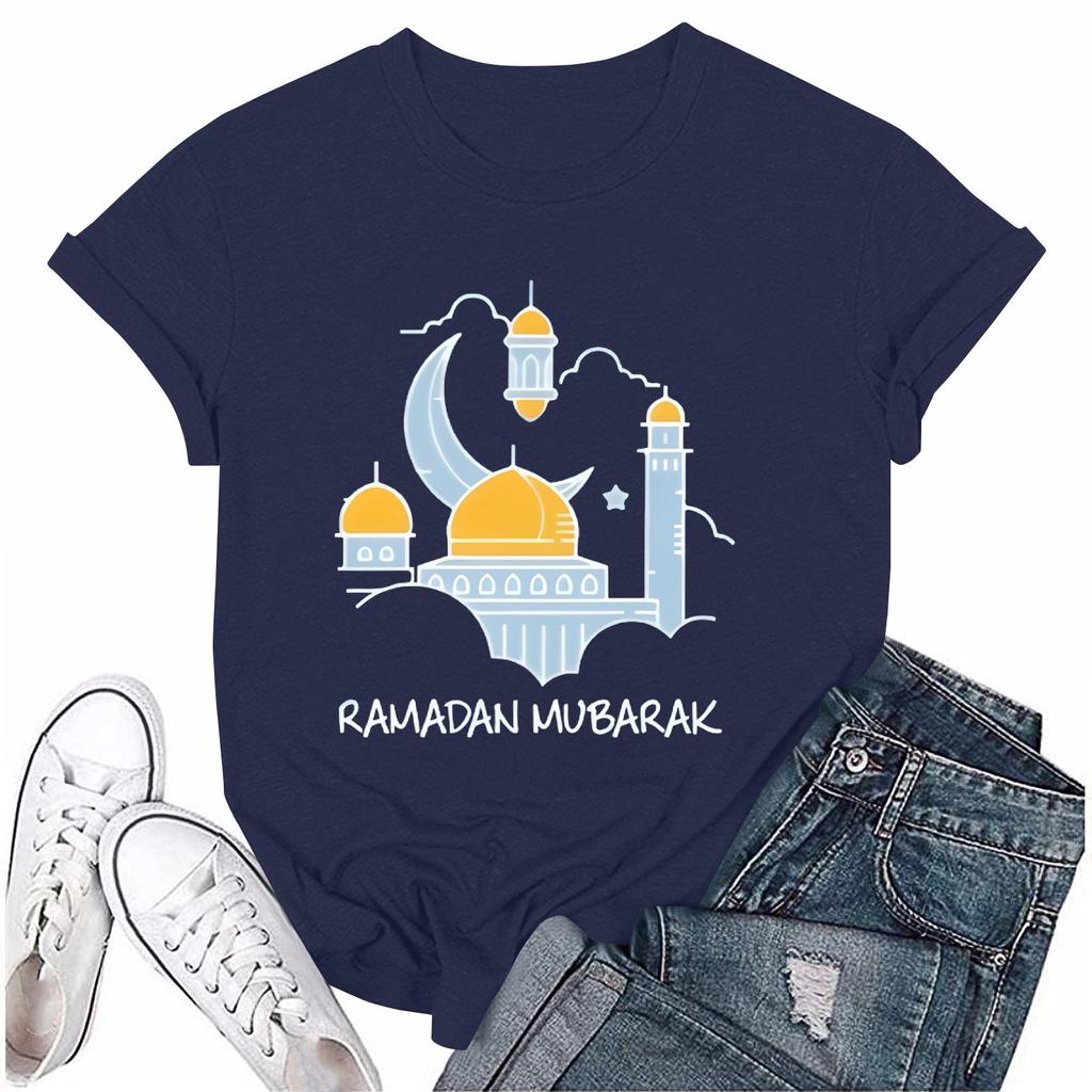 Girls casual loose printed T-shirt round neck pullover short sleeve top