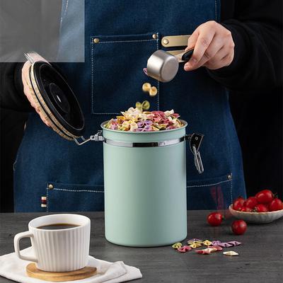 Coffee Bean Storage Tank Stainless Steel Kitchen Sealed Jar Tea Powder Storage Jar with Timetable Exhaust Valve Storage Jars