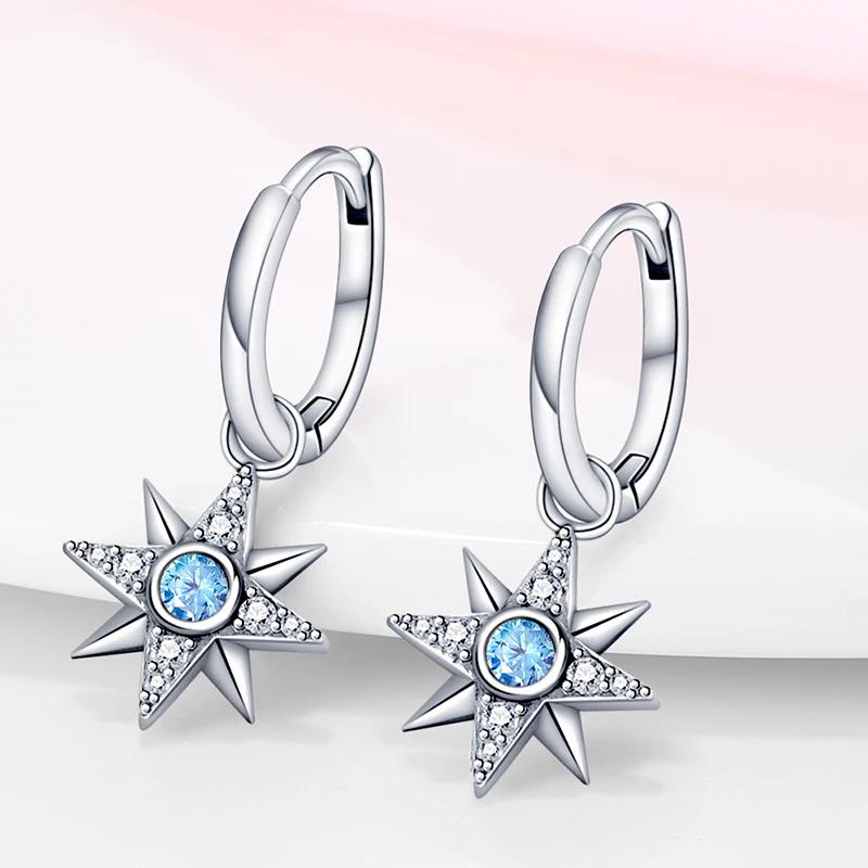 Women's Romantic 925 Silver Snowflake Star Shining Zircon Christmas Winter Earrings Fit Wedding Party Exquisite Jewelry