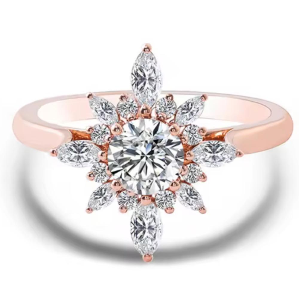 9mm Shiny Rose Gold Flower Ring Luxury High Grade D VVS1 Moissanite Fine Jewelry