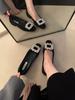 Xiaoxiangfeng Black Square Buckle Rhinestone Plush Mary Jane Shoes Winter Thick Heel Plush Commuter Shoes