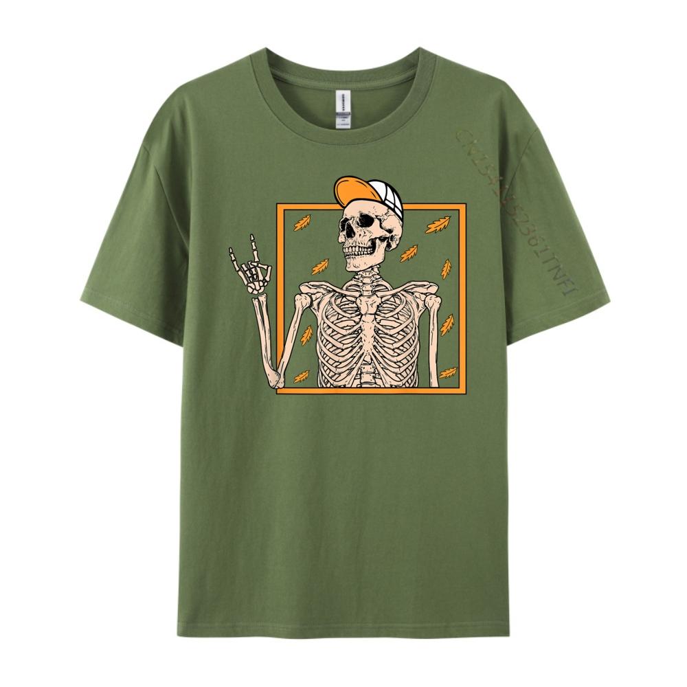 Vintage Halloween Skeleton Rock On Hand Skeleton Unisex Boys Street Wear T Shirt Camisetas De Hombre Man Tops Tees Graphic