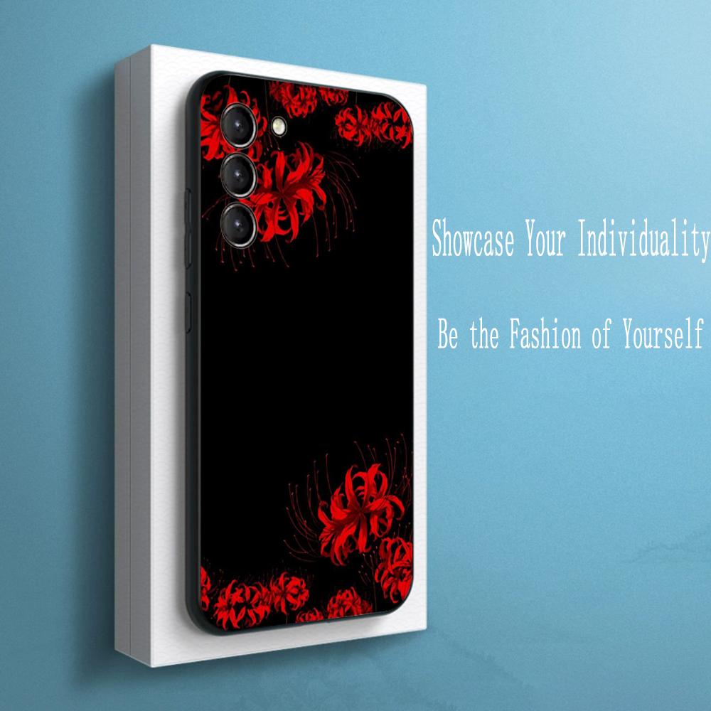 Japan art red spider lily pattern Phone Case For Samsung Galaxy S26 S25 S24 S23 S22 S21 Plus Ultra Note20 Soft Black