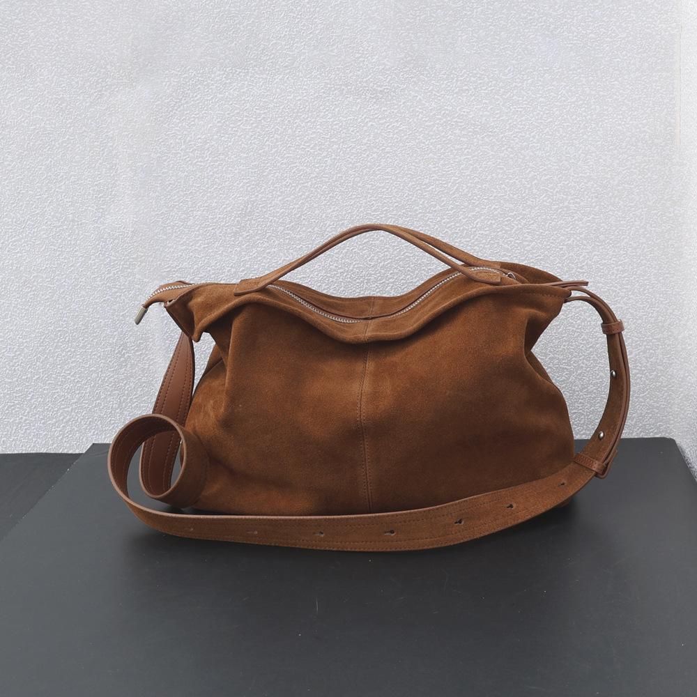 Autumn and winter matte cowhide lazy style suede tote bag commuter shoulder messenger genuine leather women's bag