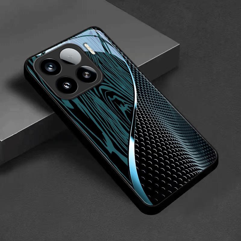 Black-Green Textured Dreamy Lines Tempered Glass Phone Case for iPhone 17 AIR 16 15 14 13 Pro 12 11 ProMax Plus