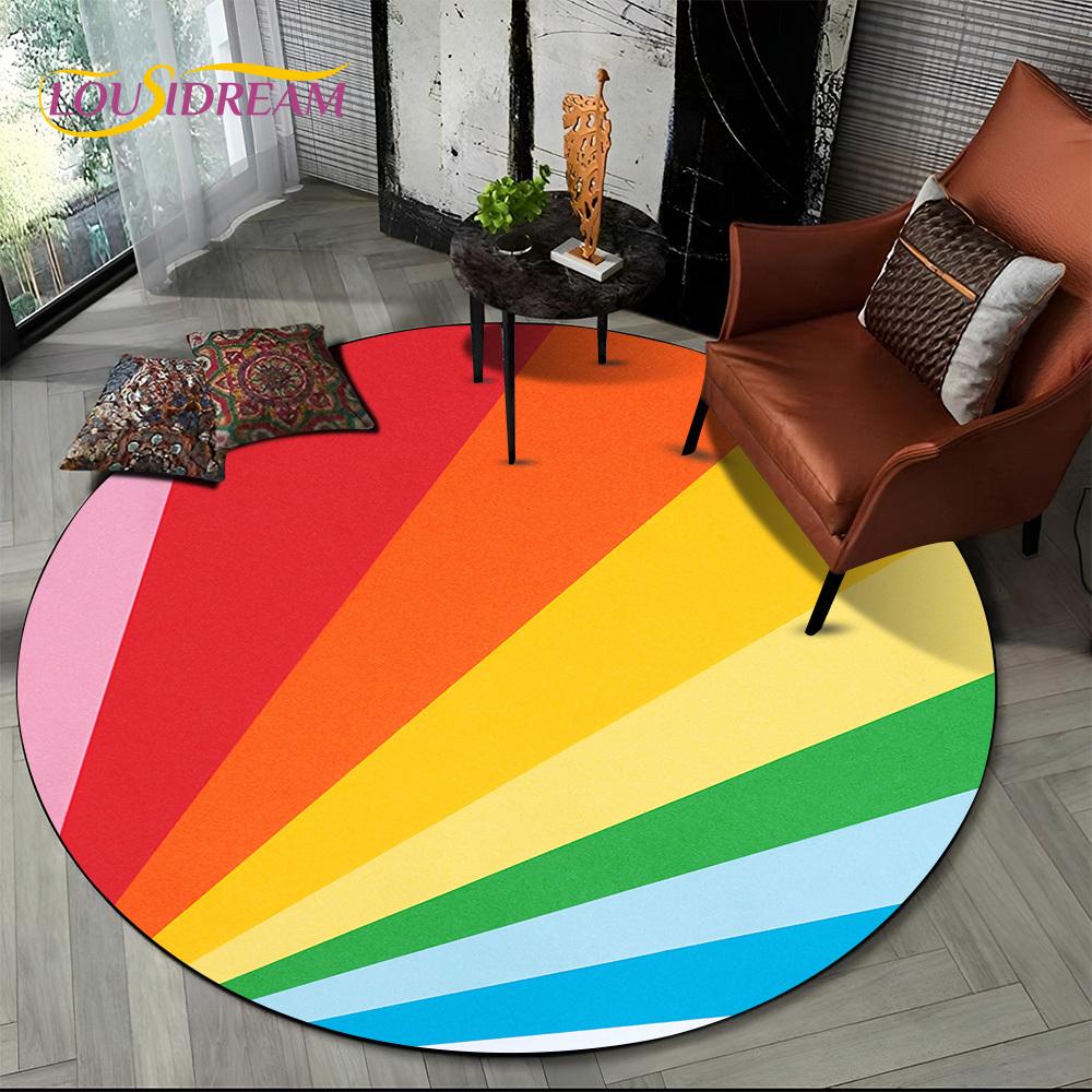 Colour Rainbow 3D Illusion Vision HD Cartoon Round Area Rug,Carpet Rug for Living Room Bedroom Sofa Playroom Decor,Non-slip Gift