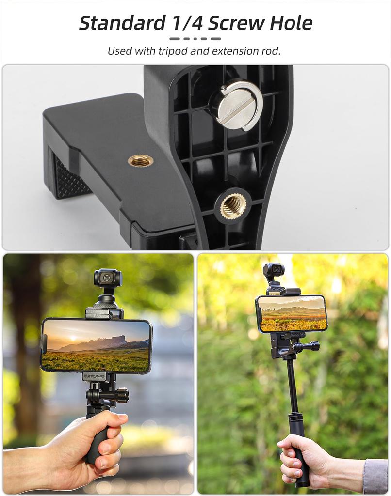 For DJI Pocket 3 Phone Holder Set Expansion Accessories with 1/4" Thread Hole Compatible with DJI Osmo Pocket 3 and Smartphone