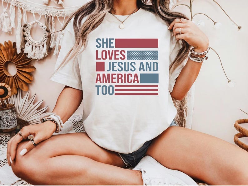 She Loves Jesus And America Too Shirt Unisexs Usa TShirt Shirt America Retro Shirt Usa Flag Tee Cute Fourth Of July Tee