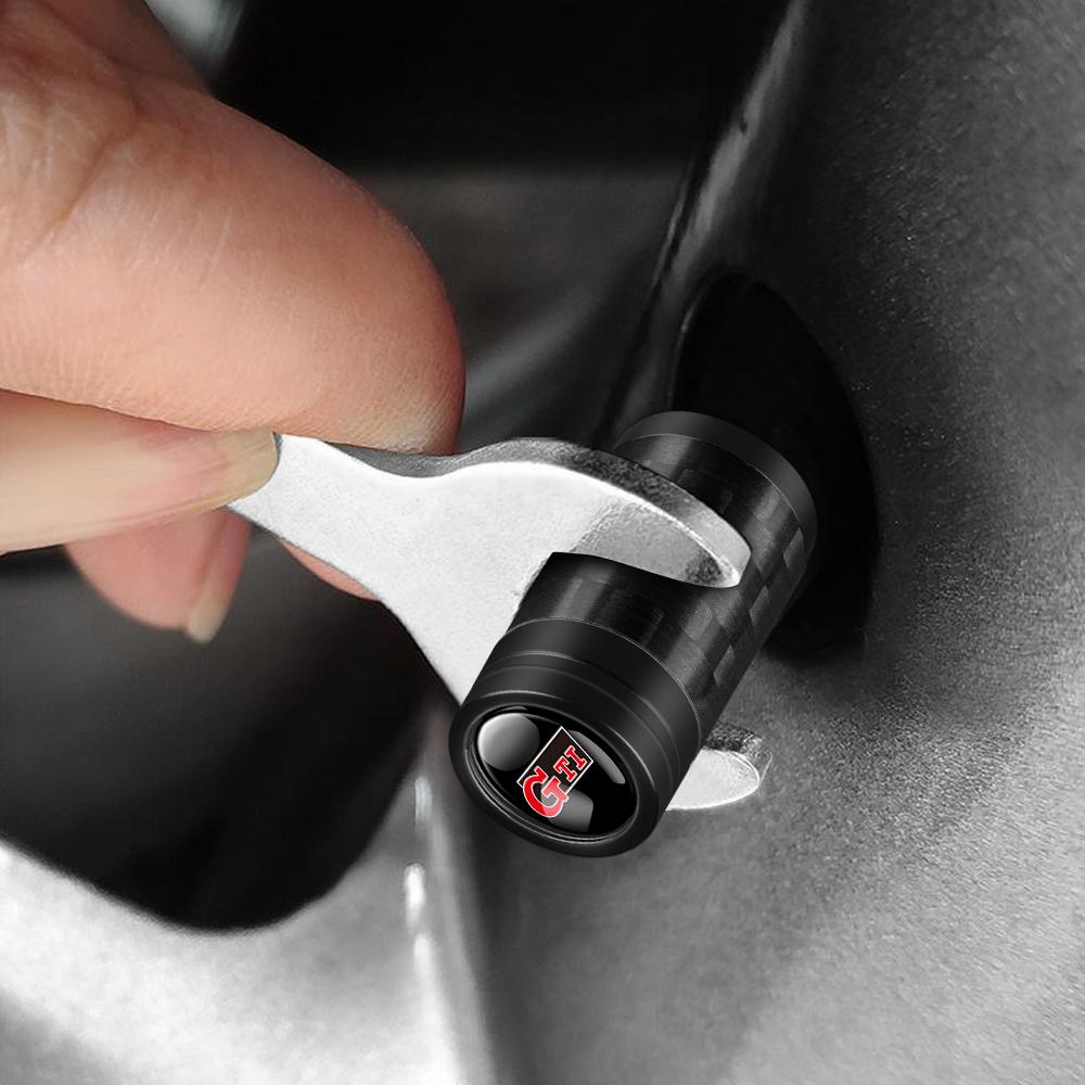 W130Car Accessories Carbon Fiber Wheel Tire Valve Caps Stem Case For Volkswagen Golf Passat Jetta Tiguan Polo GTI Beetle Vento Rline
