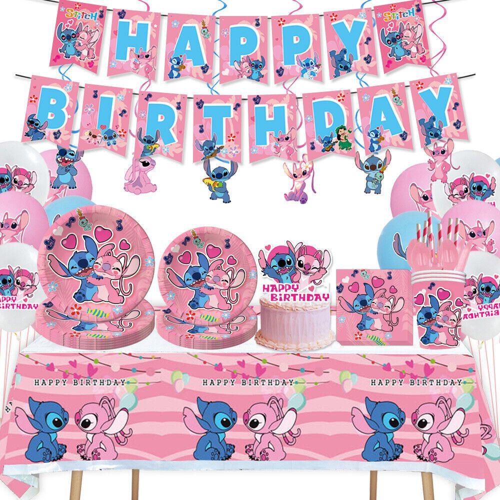 Pink Lilo Stitch Birthday Party Decorations Supplies Tableware Balloon Banner