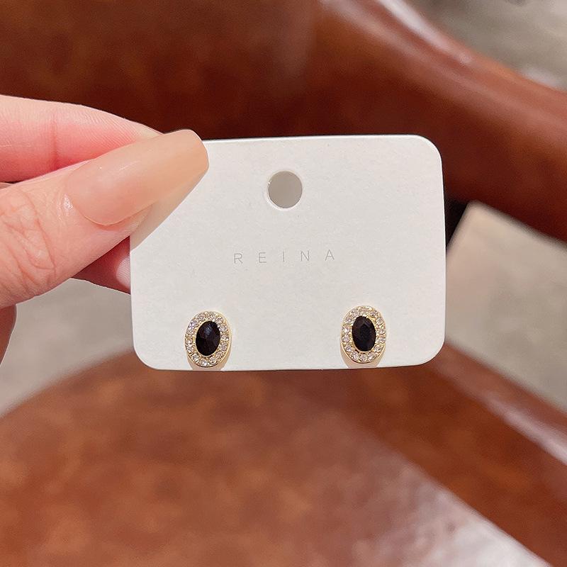 S925 Silver Needle Black Zircon Geometric Earrings - Light Luxury, Versatile Style for Women