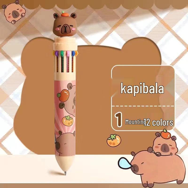 12-Color Push-Button Gel Pen Set - Multicolor Cartoon Ballpoint and Marker for Students