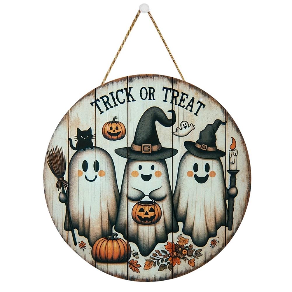 

Дом Дверь Приветственная Табличка Декорация Серия Хэллоуин Деревянный Подвесной Круглый Логотип Табличка