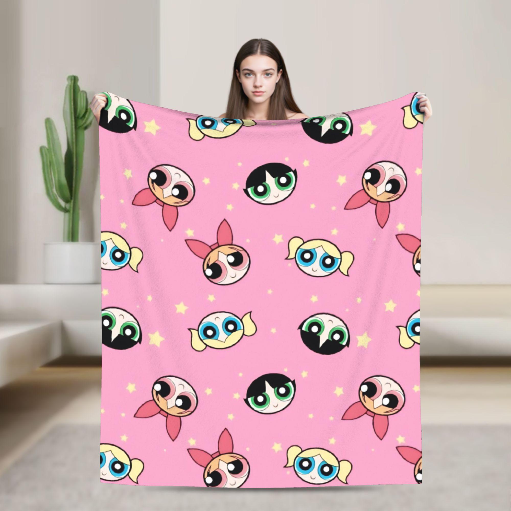 

P-Power-puffs Comedy Cartoon Girl Knitted blankets Flannel Super Warm Throw blanket for Bedroom Sofa Bedroom Quilt 75x90cm