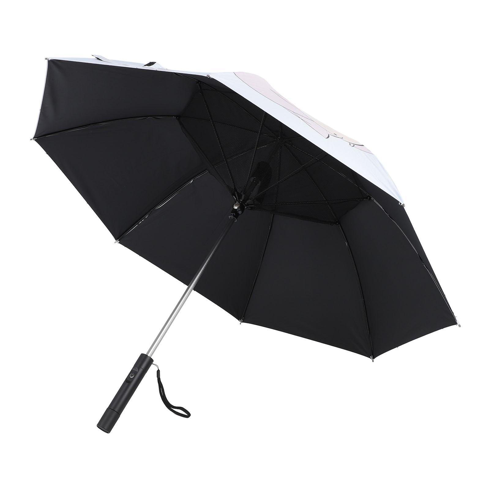 

Зонт-веер с 8 спицами, прямая ручка, перезаряжаемый, виниловый эпонж, с охлаждающим вентилятором, от солнца и дождя