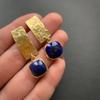 Boho Lapis Lazuli Square Shape Drop Dangle Earrings Retro Style Golden Women'S Jewelry