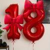 2pcs Large 32inch Red Number Digital 0-9 Balloon With Red Bowknot Foil Balloons for Birthday Party and Anniversary Decoration