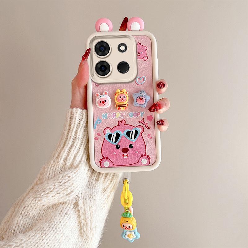 KEYSION Cute Ear 3D Cartoon Case for TECNO Spark Go 2023 Pop 7 Pro with Bracelet Silicone Shockproof Phone Cover for Infinix Smart 7