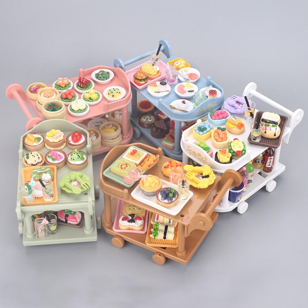 With Food Model Mini Kitchen Carts Trolleys Food and Play Small Food Cart Play House Toy