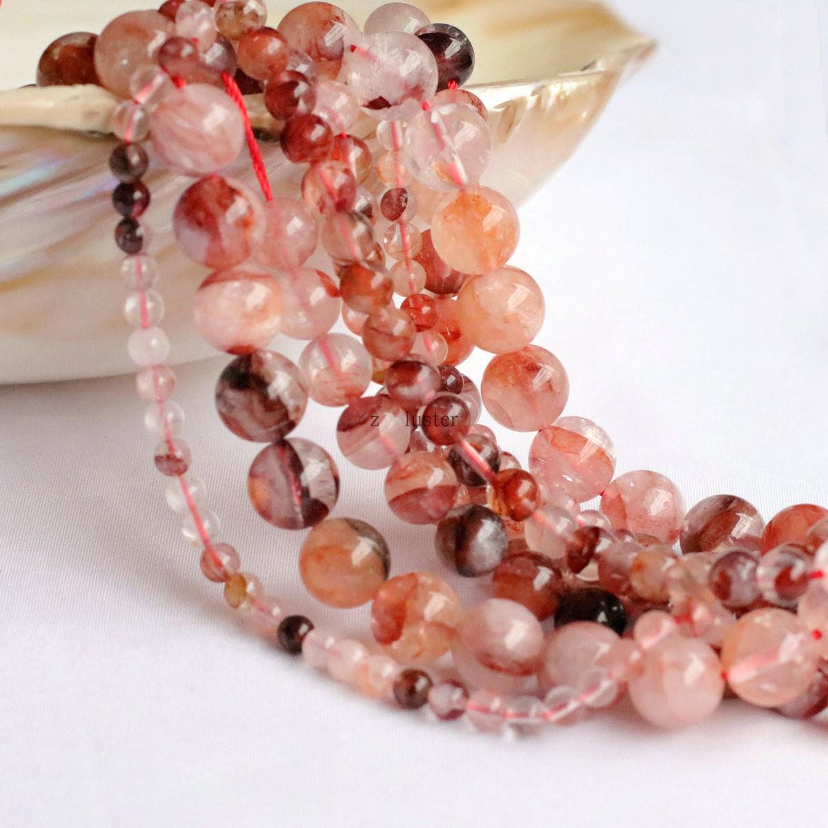 Red Agate & Orange Garnet Phantom Round Beads - Natural Crystal for Handmade Jewelry DIY Accessories