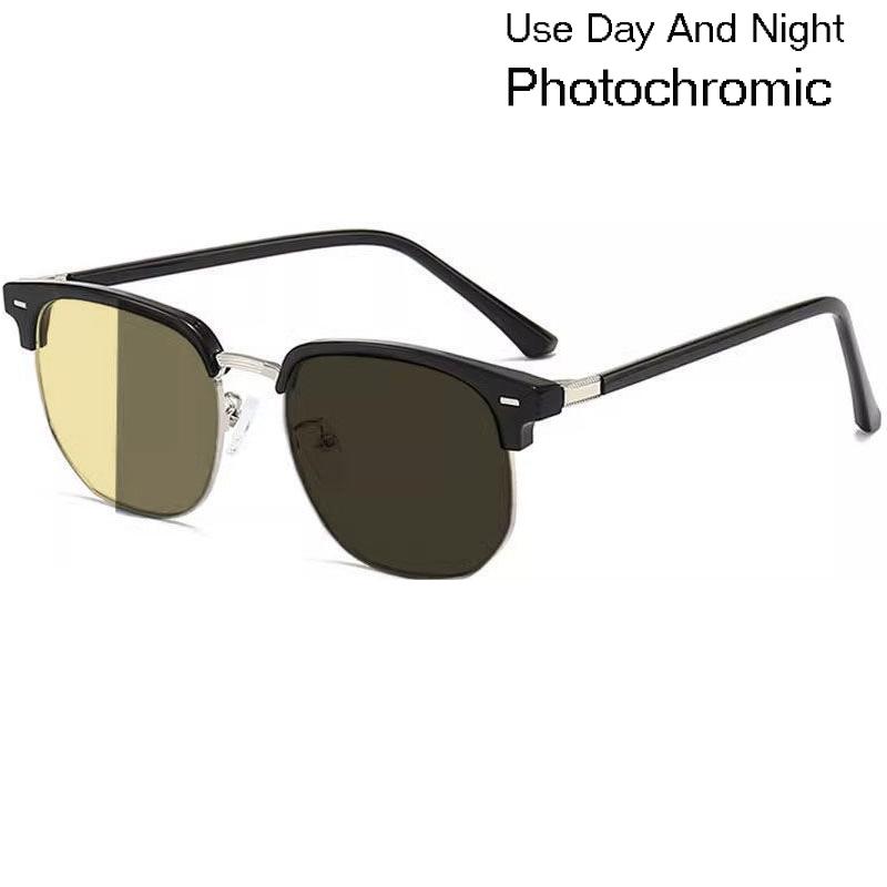 

Retro Rivet Square Photochromic Semi-Rimless Women Men Eyeglasses Ultraviolet-proof Night Vision Goggles Men Glasses night vision goggles сірий