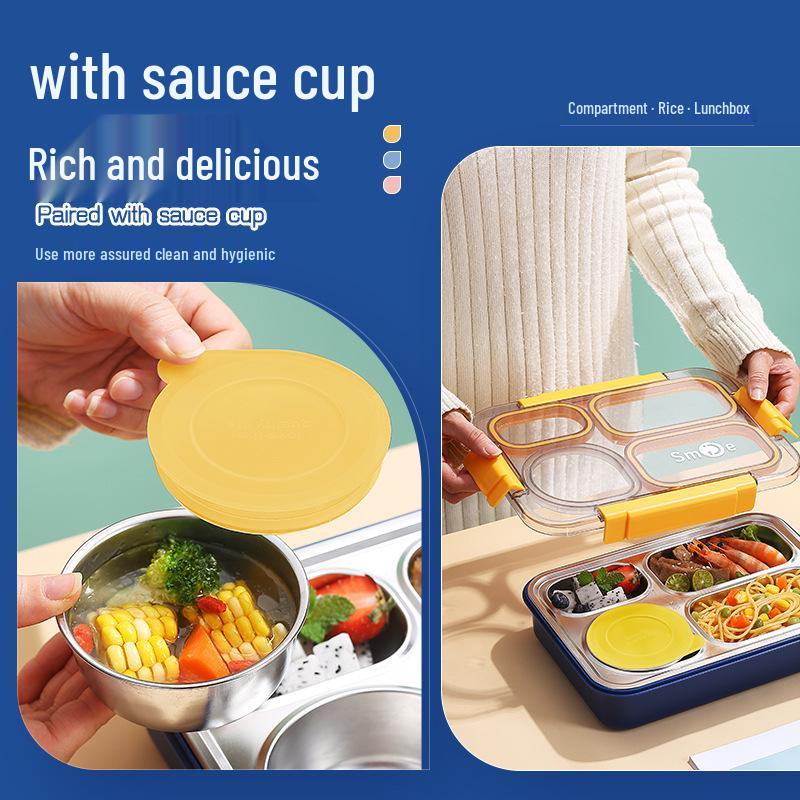 4-Compartment Stainless Steel Lunch Box with Portable Insulated Soup Cup, Microwaveable Bento Box for Office Workers.