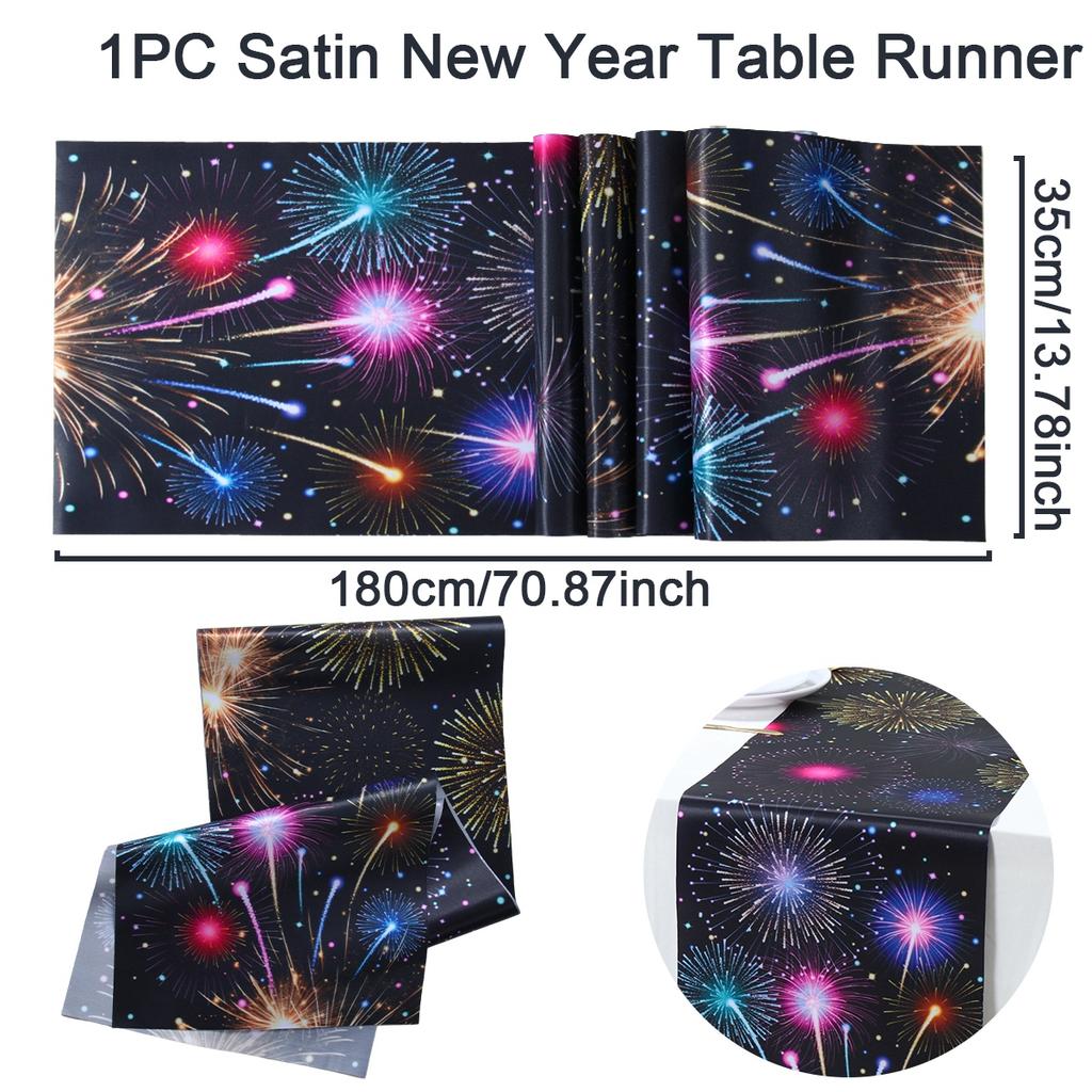 New Year Fireworks Table Flag Navidad Natal Noel Kitchen Table Runner Merry Christmas Decorations For Home 2025 New Year 2025