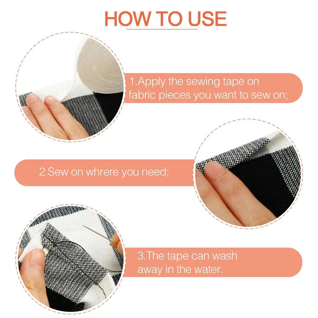 1Rolls Water Soluble Adhesive Tape Temporary Positioning Tool  Quilting Sewing Cloth Label Double Sided Tape DIY Fixing Tool