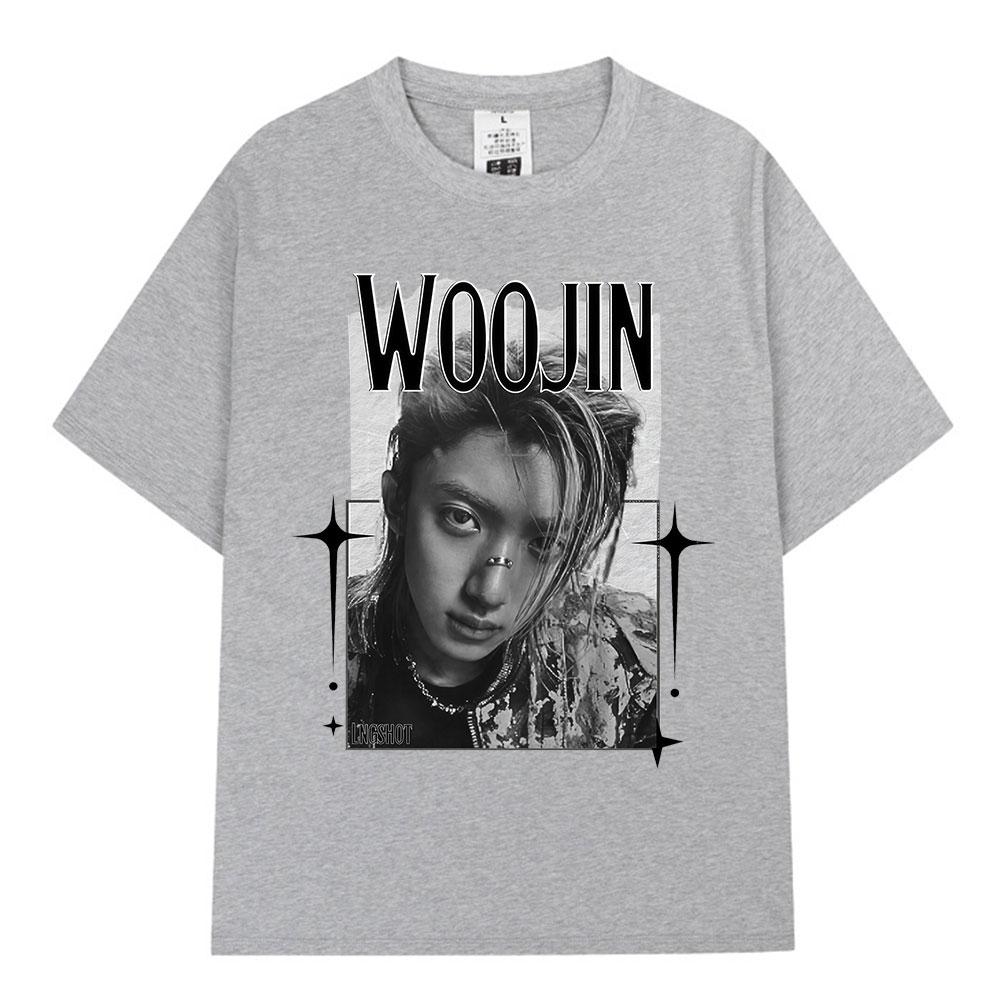 Korean Kpop Hip Hop Group Lngshot WOOJIN Tshirt Unisexs Women Clothing Fashion Tees Oversized Cotton Short Sleeve Tops Fan Gifts