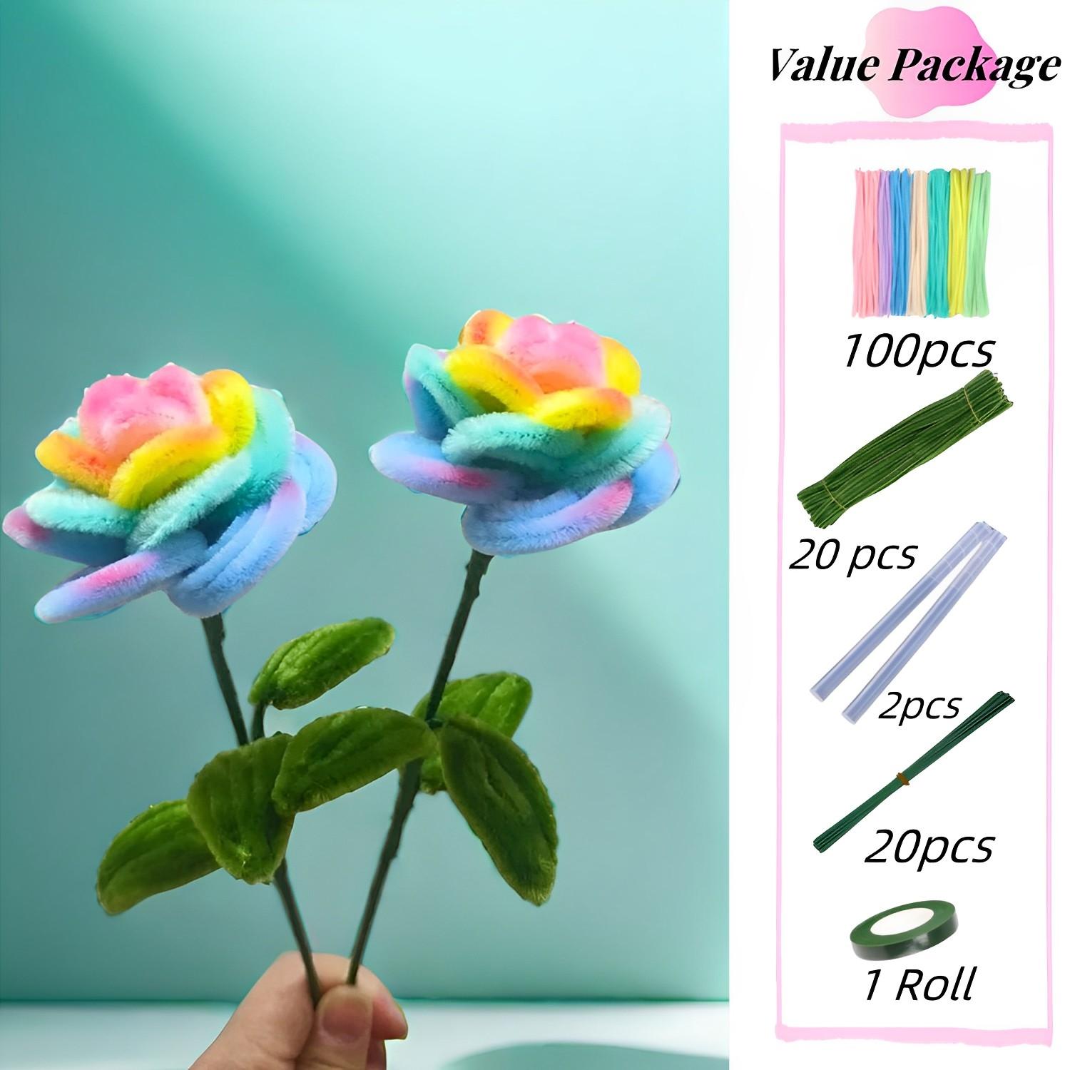 

120 ШТ. Набори для рукоділля з синельного дроту для виготовлення квітів, букети штучних троянд для вечірки, прикраса для дому