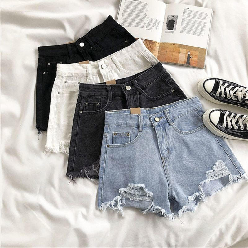 Women Summer Fashion Sexy Denim Shorts High Waist Ripped Loose Wide Leg Jean Short Pants