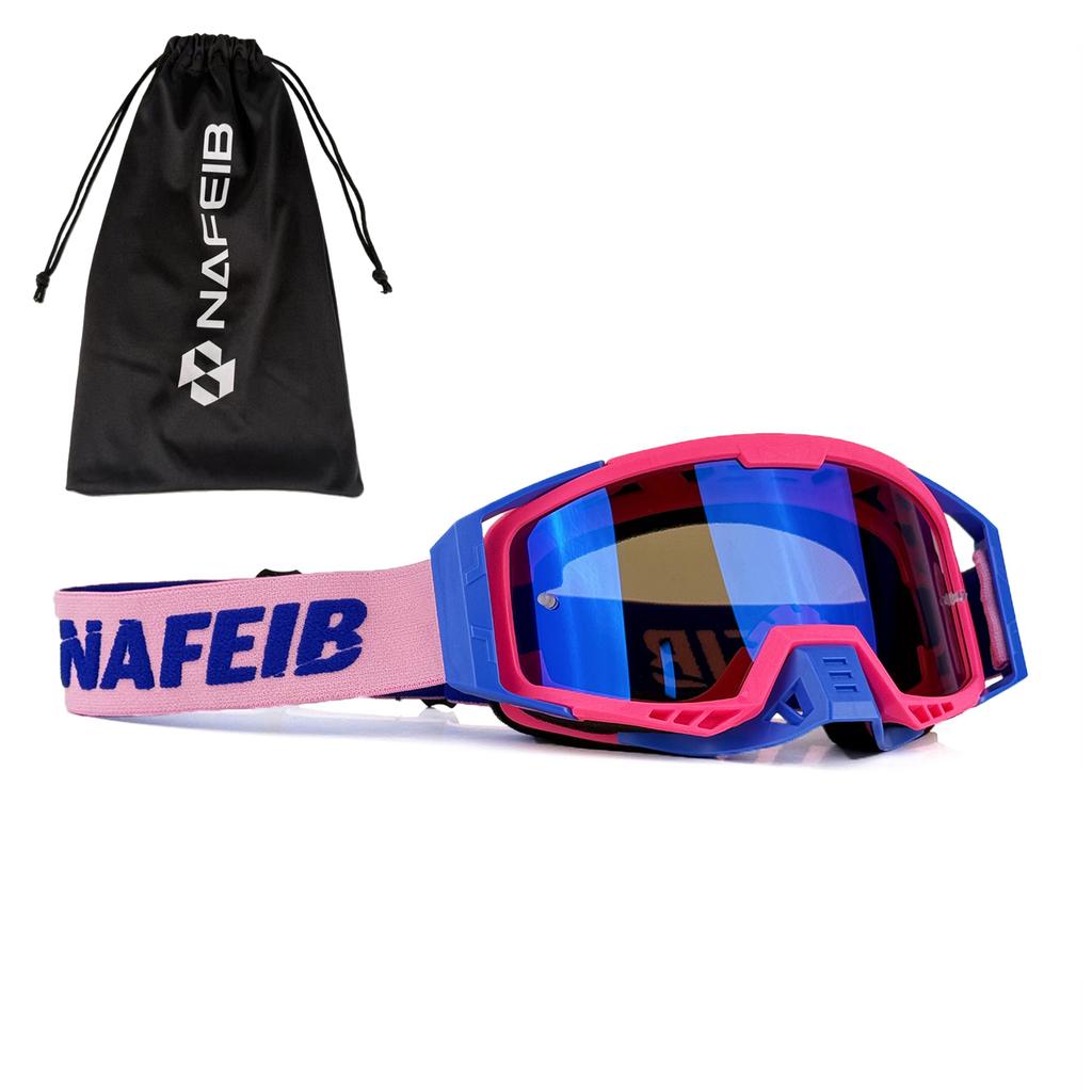NAFEIB Motocross Goggles with Storage Bag Anti-UV Windproof Dustproof Dirt Bike ATV Off-Road Racing Goggles for Men Women