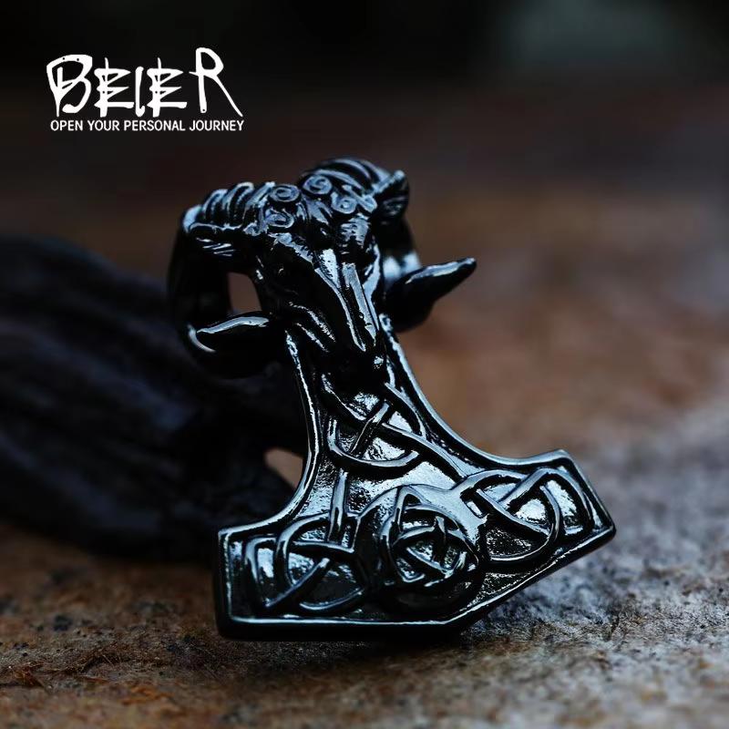 BEIER 2024 New Design 316L Stainless Steel Sheep Head Viking Valknut Celtic Knot Odin Animal Pendant Fashion Jewelry