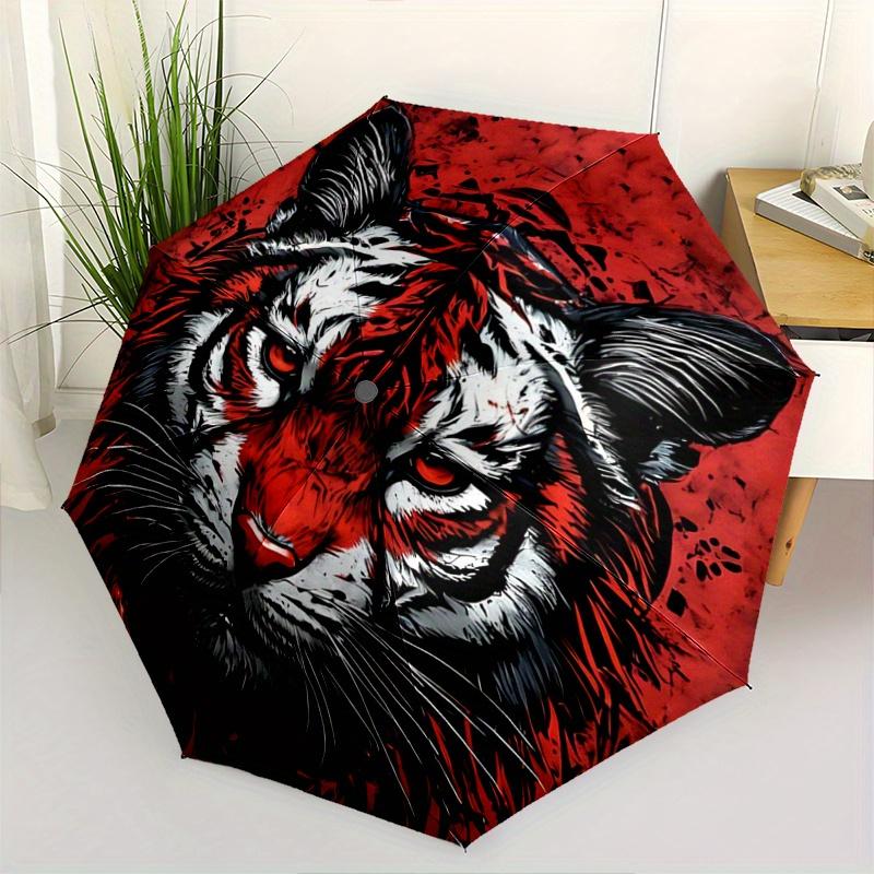1pc Red and Black Tiger Automatic Opening and Closing Folding - A Good Choice for Gifts, Fashionable and Convenient Umbrella With Cute Cartoon Ch