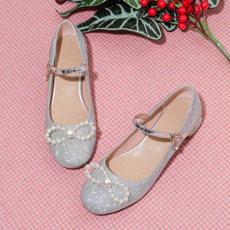 

New girls single shoes sweet princess shoes older girls shoes bow buckle sequined crystal catwalk leather shoes 39 (inner length 24.5cm)