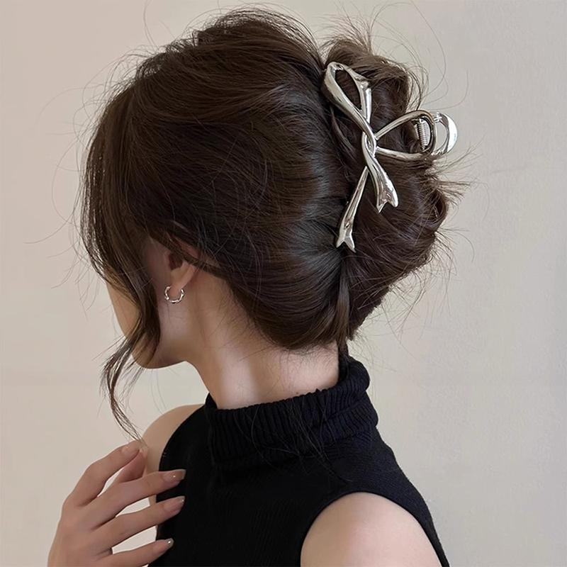 Korean Geometric Metal Gold Silver Black Gaint Bow Knot Hair Claw Clip for Women Thick Thin Head Accessories Streamer Crab Clamp