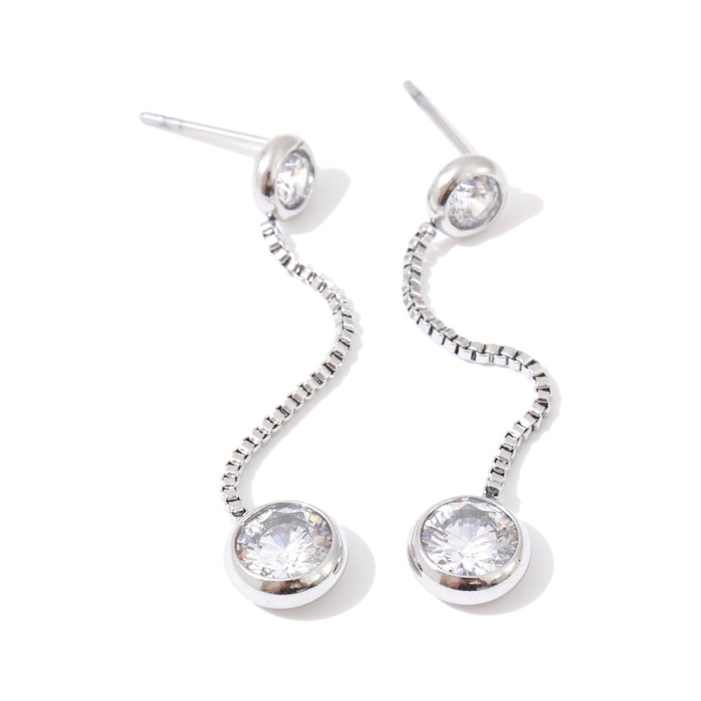 

Yhpup Stainless Steel Cubic Zirconia Long Chain Round Drop Dangle Earrings Waterproof Fashion Temperament Jewelry Accessories