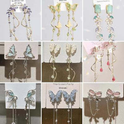 Orecchini a Nappa Glicine Farfalla - Zircone Viola Stile Mori