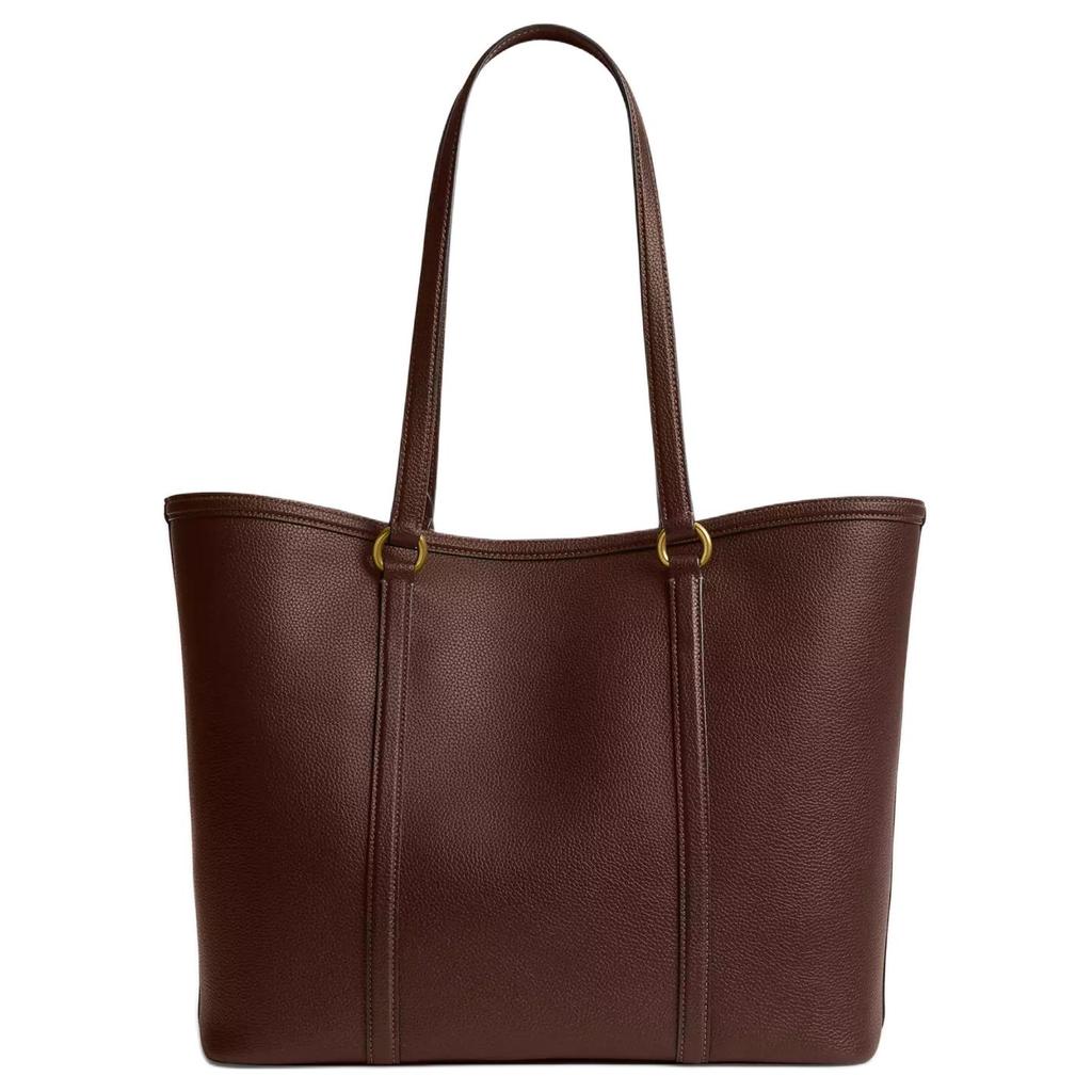 Coach Tote Bag 28 With Metal Logo Snap Closure Polished Pebble Leather Women tote bags Brass Maple CU056-B4MPL