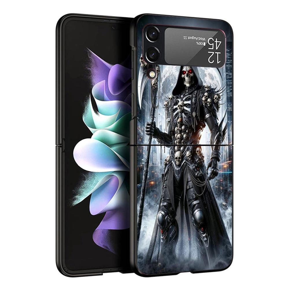Death Grim Reaper Skull Scythe Black Phone Case For Samsung ZFlip7 ZFlip6 ZFlip5 ZFlip4 ZFlip3 5G Hard Protective Galaxy Z Flip