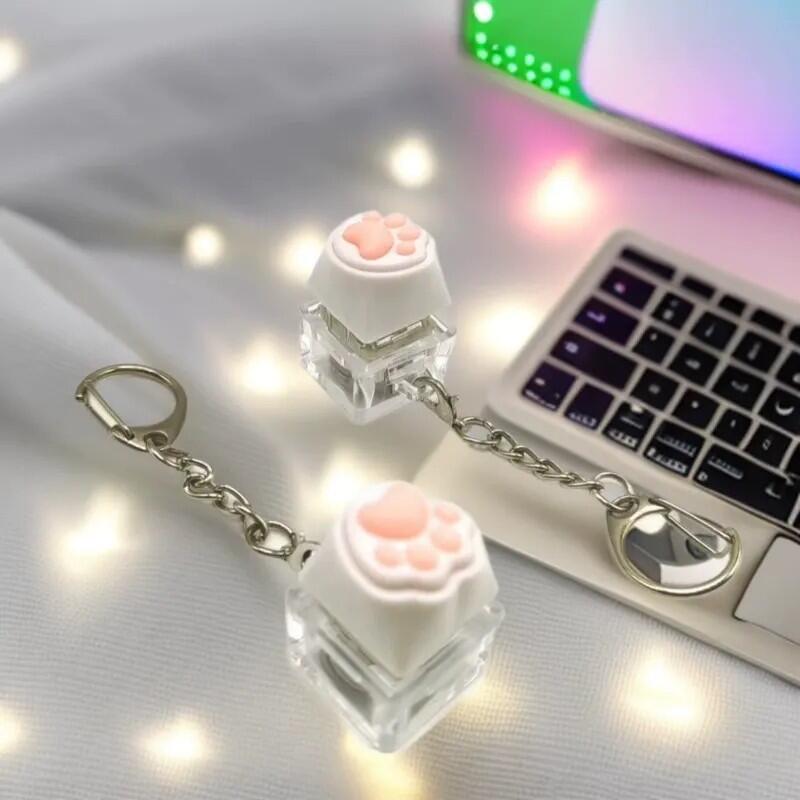 Glowing LED Cat Paw Soft Keycap Keyring Fidget Charm LED Cat Keycap Keyring