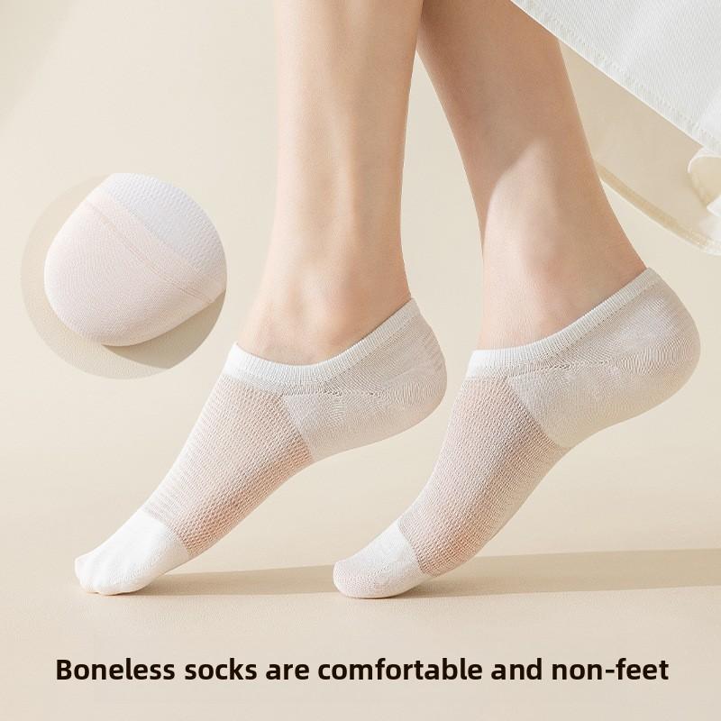 5 par damskich letnich cienkich oddychających skarpetek typu boat z jedwabiu morwowego, antypoślizgowych