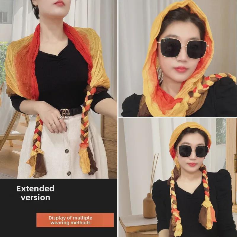 Μεταξωτό Πλισέ Μαντήλι Κεφαλής & Σάλι για Προστασία από τον Ήλιο για Όλες τις Εποχές