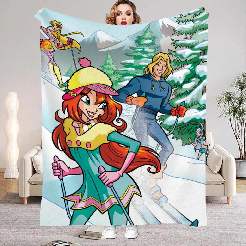 W-Winx C-Club Blanket Beauty Girl Print Flannel Blanket for Home Living Room Bedroom Decor New Year Christmas Gift for Kids