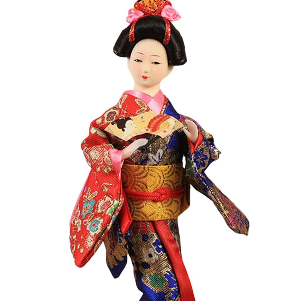 Japanese Geisha 9" Traditional Oriental Ancient Kabuki Miniature Figurines Sculpture for Desktop Table Bedroom Home Office Shelf