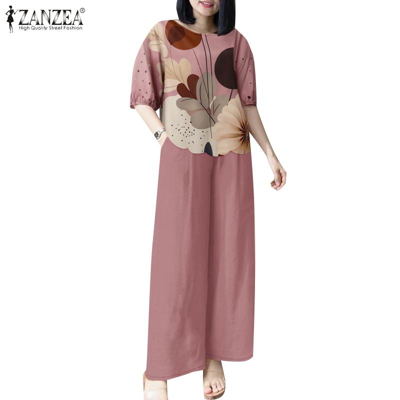 ZANZEA Lässige Zweiteiler-Sets mit Bluse und Hose für Damen mit Print