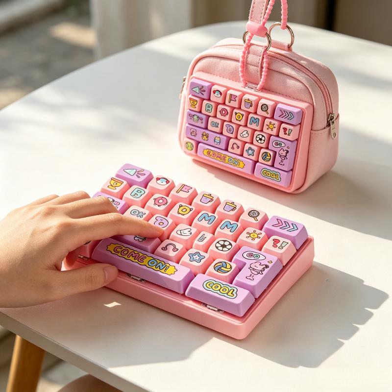 26-Key Keyboard Fidget Clicker Keychain Multi Mechanical Buttons Stress Relief Toy Cute Bag Pendant Gift