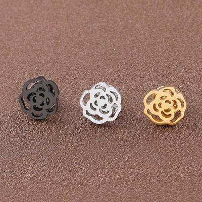 Men’s Small Rose Brooch In Stainless Steel - Gold, Silver, Black, Hollow Design, Fade-Resistant.