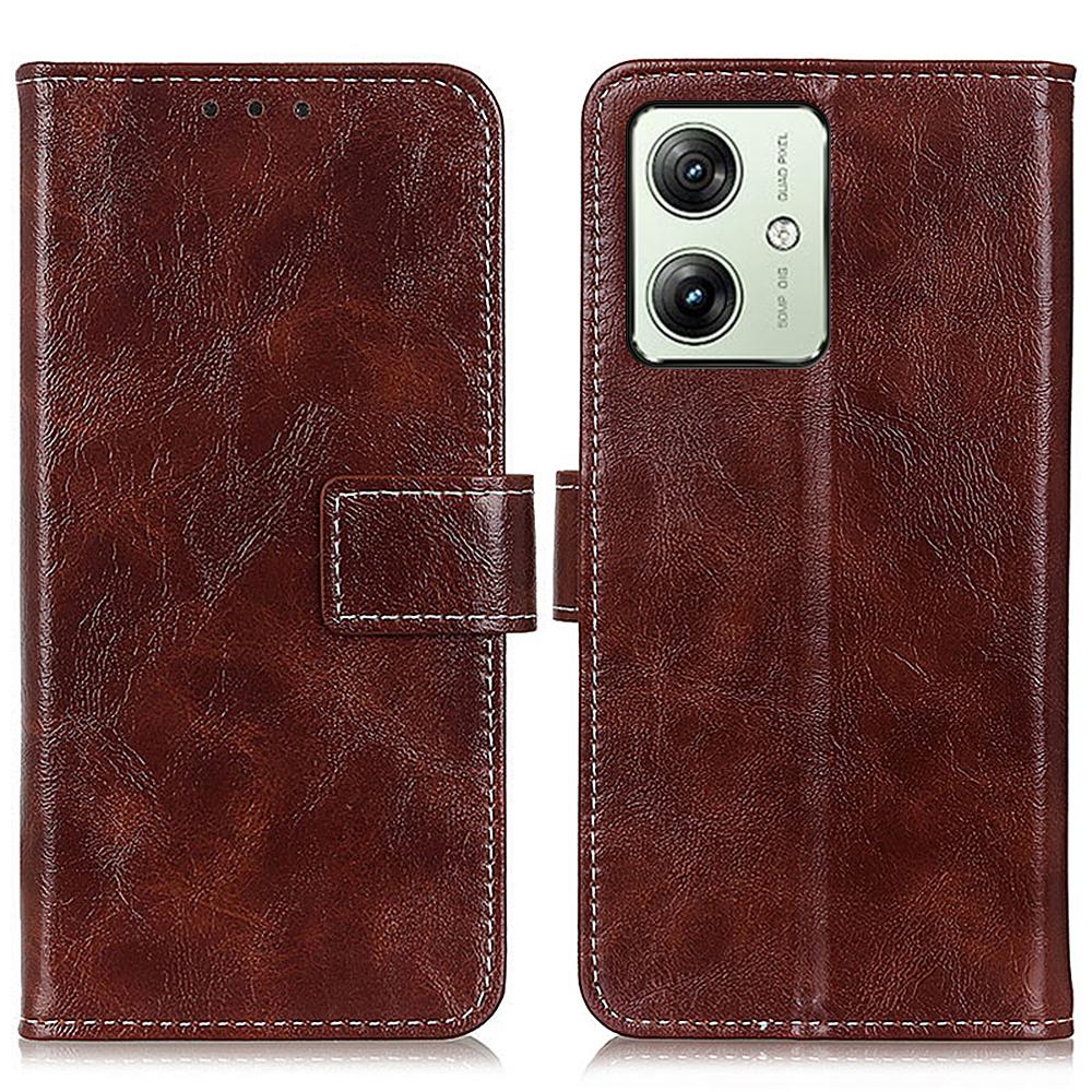 

For Motorola Moto G54 5G Case Crazy Horse Texture Wallet Stand Leather Phone Cover Brown