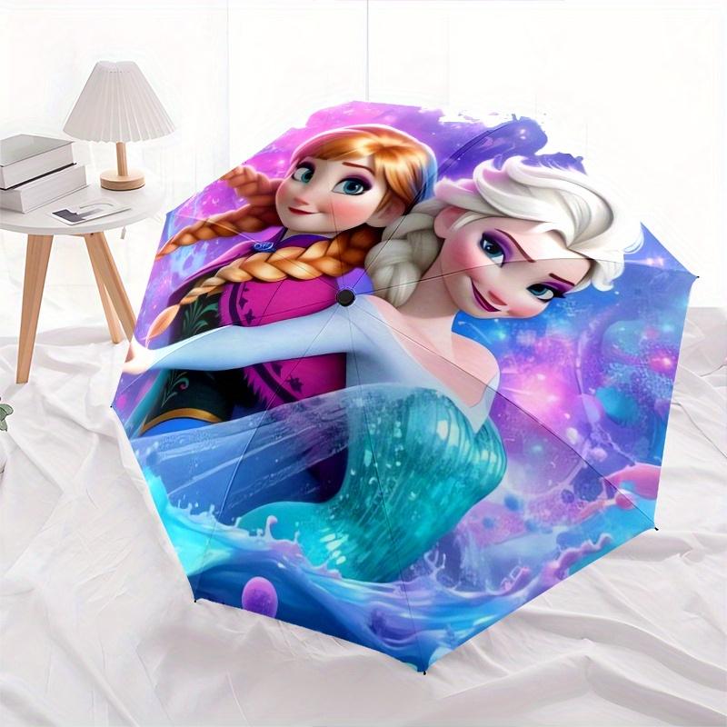 Disney Frozen,Elsa,Anna Manual Opening and Closing Umbrella, 8-Rib Reinforced Folding Design, Lightweight